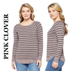 Pink Clover Valencia Black & Taupe Striped Women’s Medium Curved Hem Sweater
